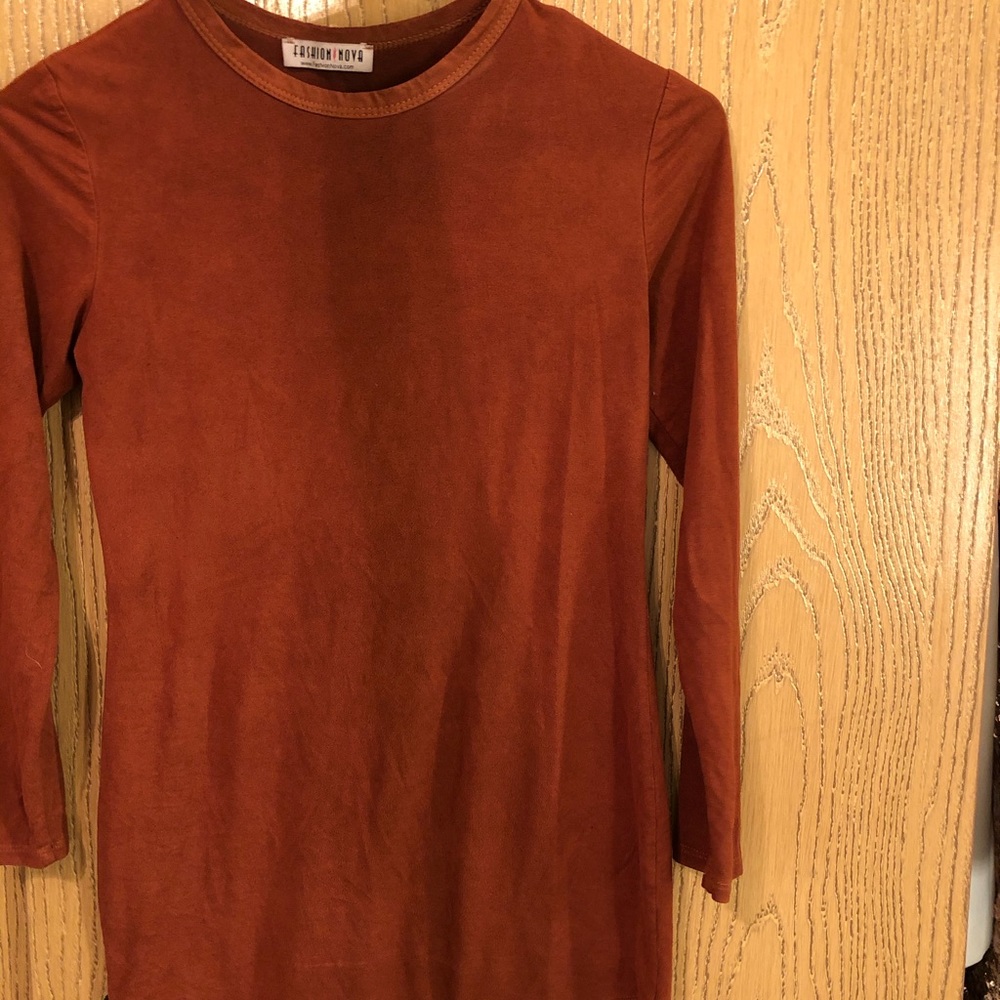 Faux Suede Long Sleeve Bodycon Mini Dress